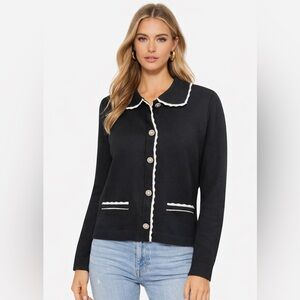 5133. Women's Black Cardigan with White Accents